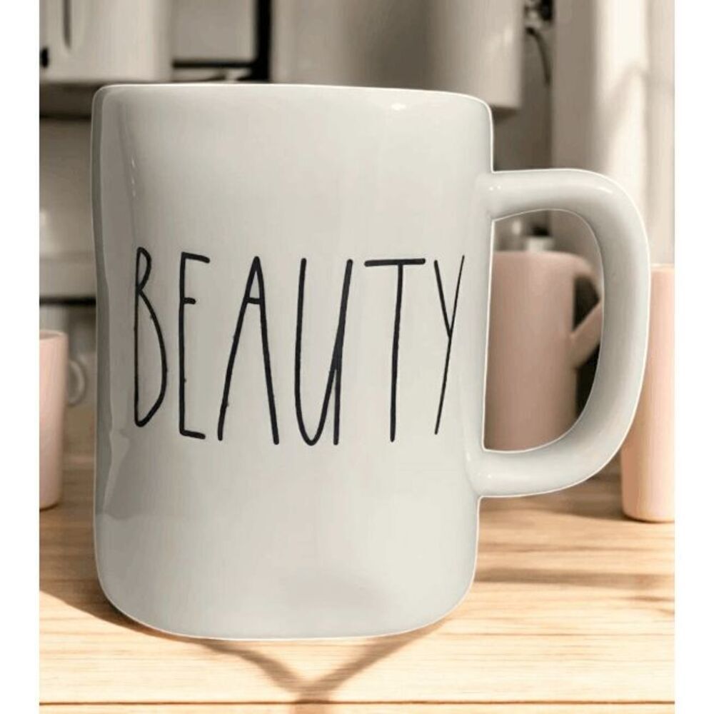 Rae Dunn BEAUTY Coffee Mug White Ceramic Mug with Handle Artisan Collection